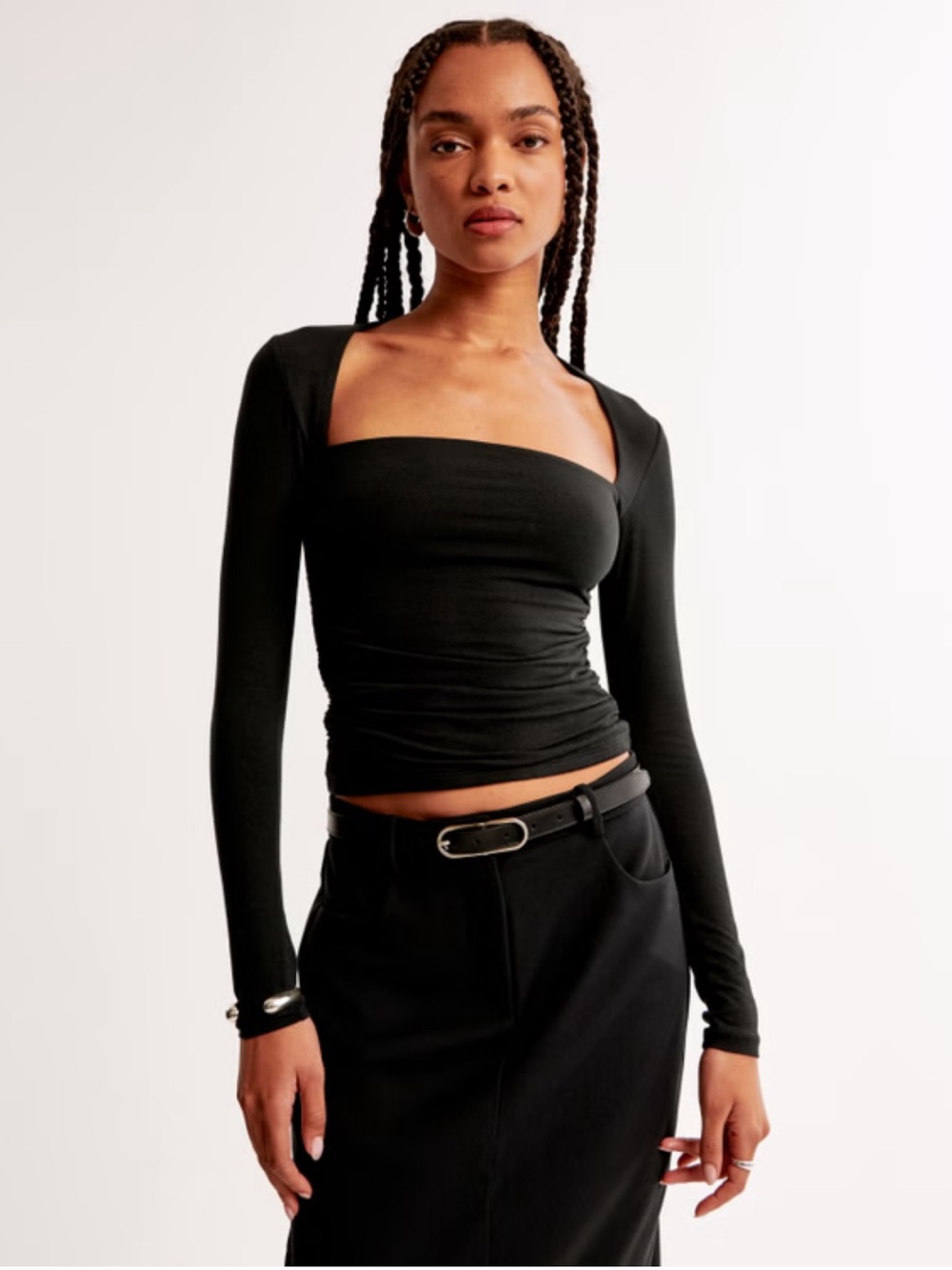 Abercrombie & Fitch Black Square-Neck Ava Seamless Long-Sleeve Top